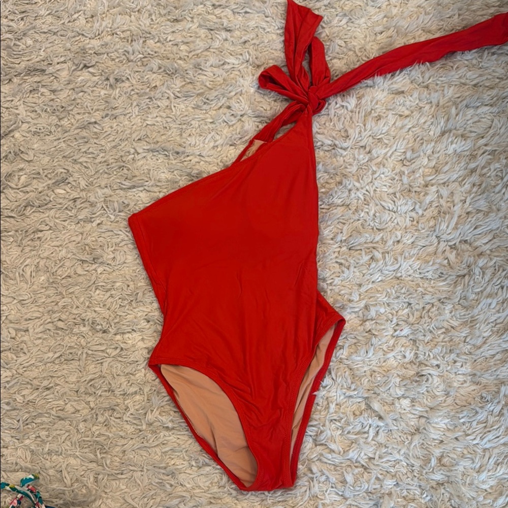 J. Crew Red One-Shoulder Tie-Shoulder One-Piece Swimsuit